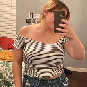 Wasabi + Mint Striped Smock Crop Top